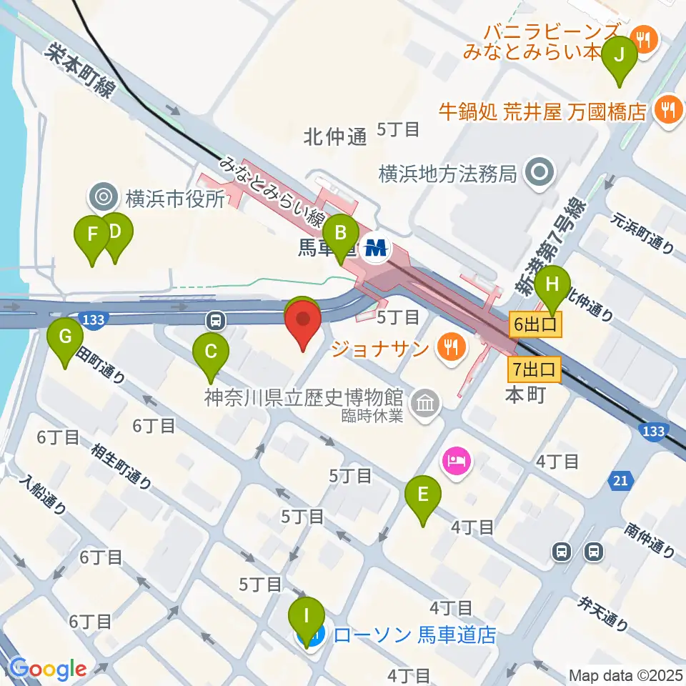 馬車道King's Bar周辺のコンビニエンスストア一覧地図