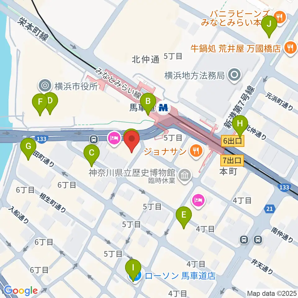 馬車道King's Bar周辺のコンビニエンスストア一覧地図