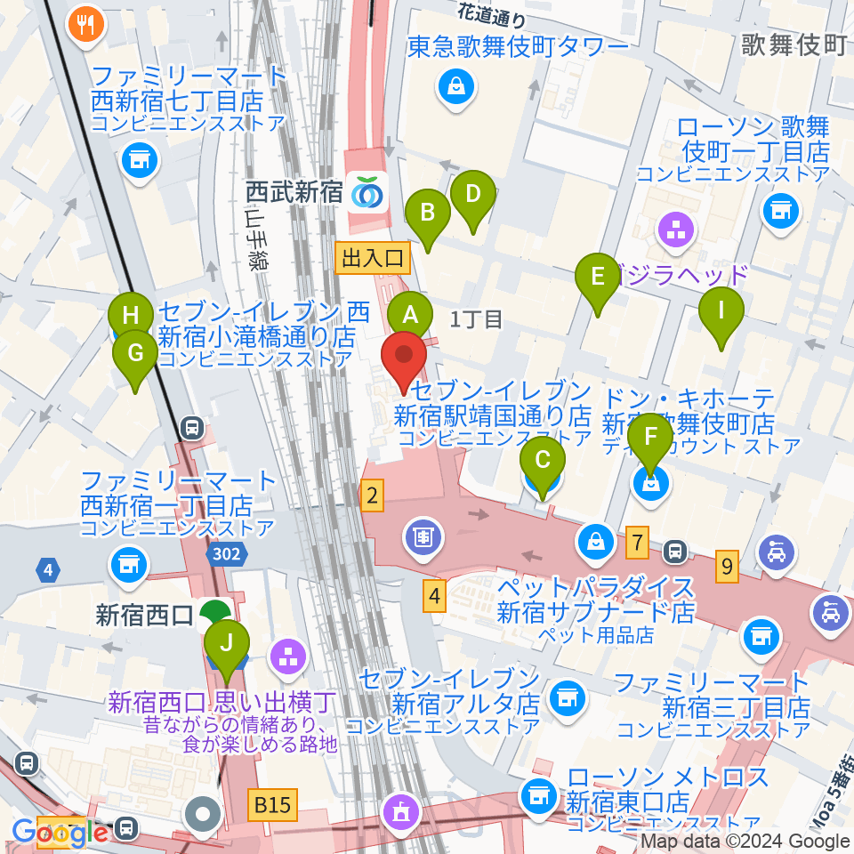 島村楽器 新宿PePe店周辺のコンビニエンスストア一覧地図