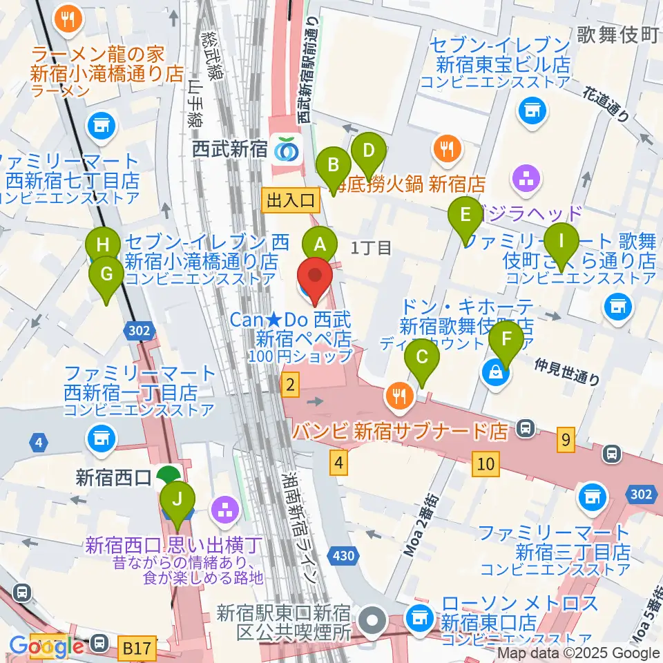 島村楽器 新宿PePe店周辺のコンビニエンスストア一覧地図