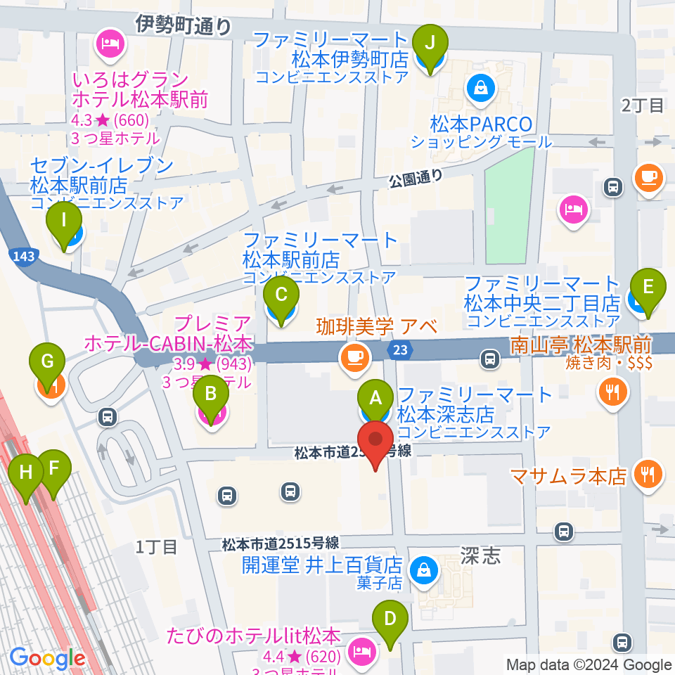 松本MOLE HALL周辺のコンビニエンスストア一覧地図