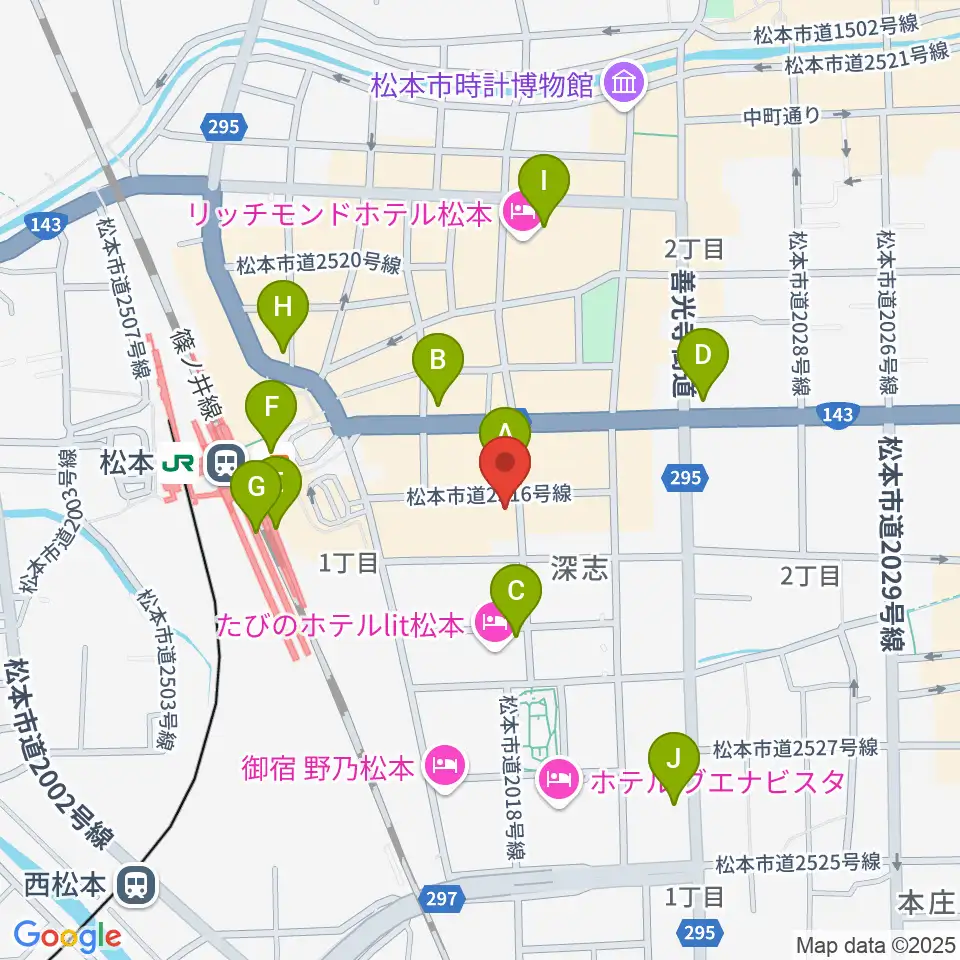 松本MOLE HALL周辺のコンビニエンスストア一覧地図
