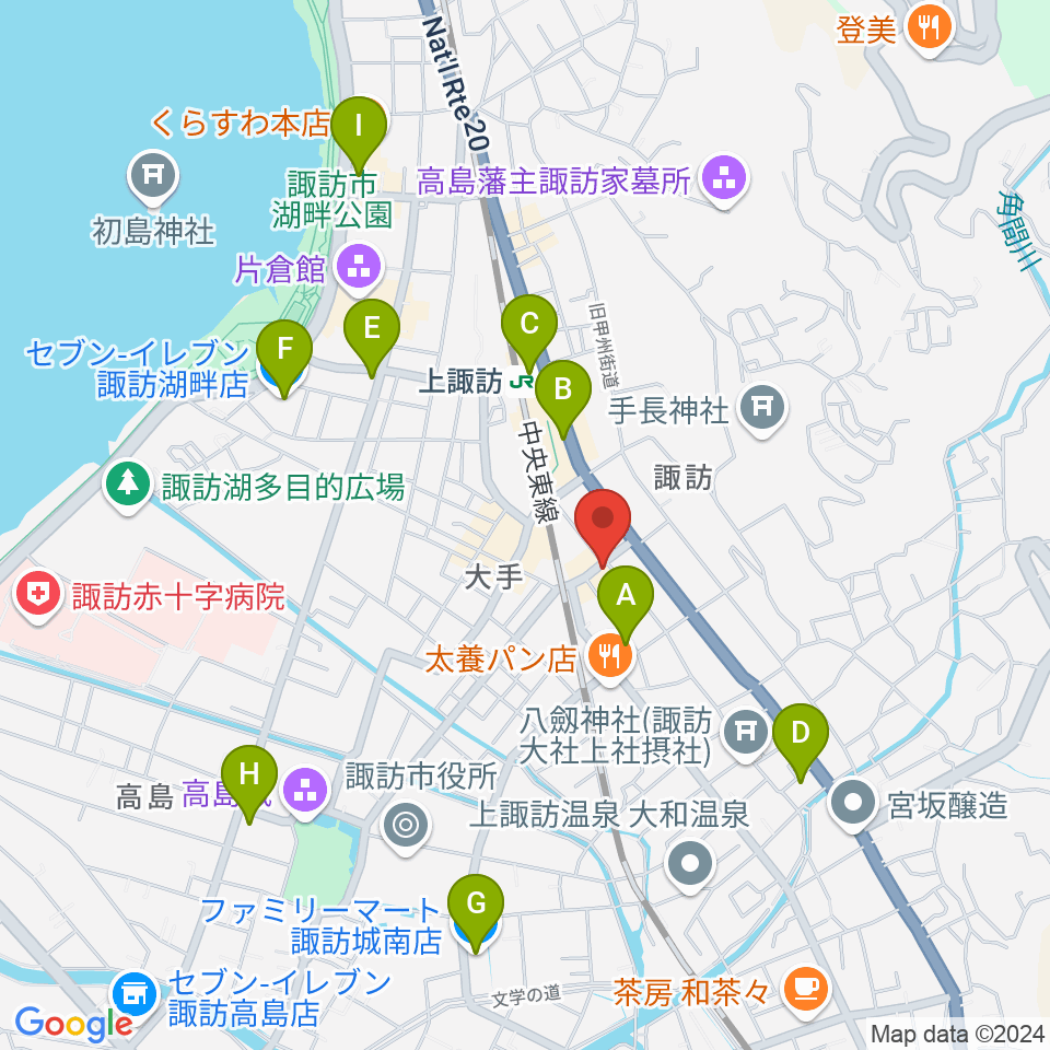 上諏訪クラブロックハーツ周辺のコンビニエンスストア一覧地図