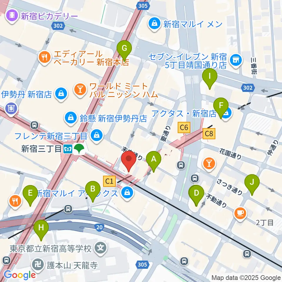 イシバシ楽器 新宿店周辺のコンビニエンスストア一覧地図