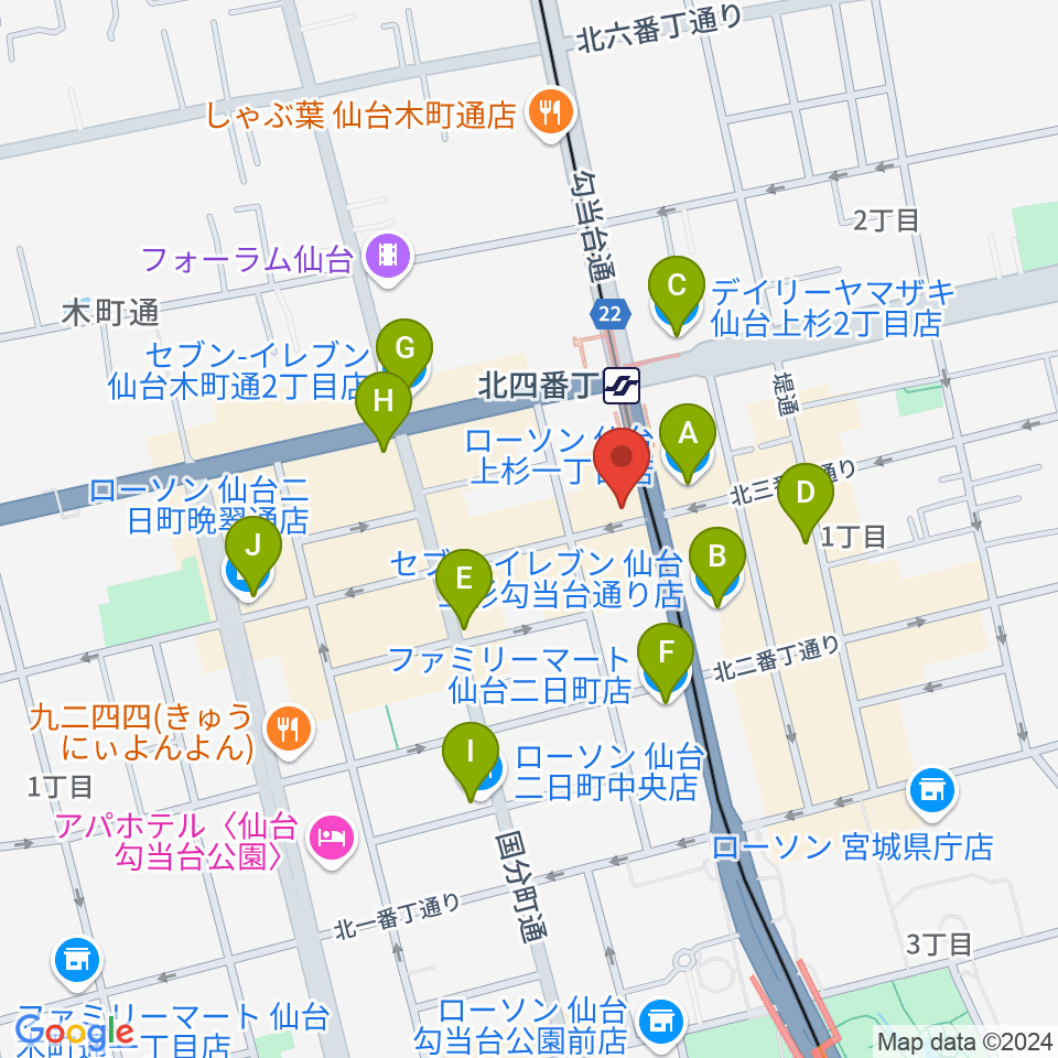 仙台ミュージックプラザ音楽教室周辺のコンビニエンスストア一覧地図