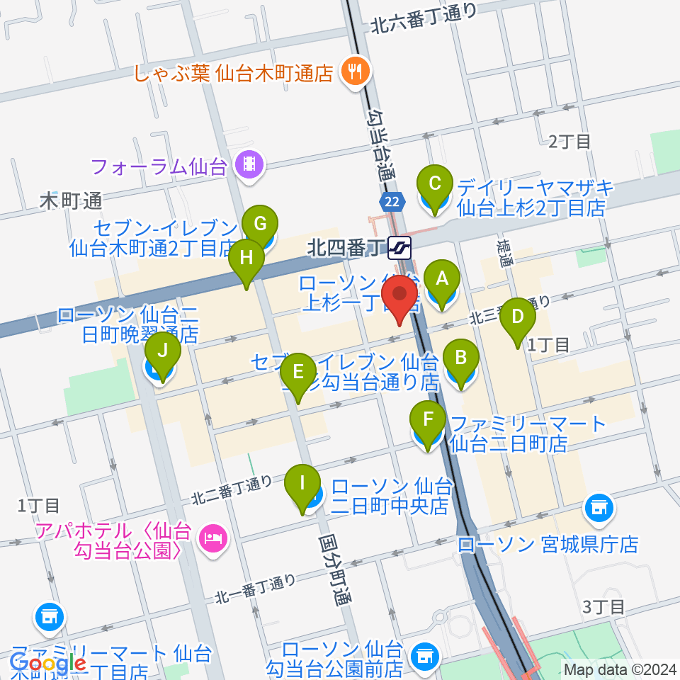 仙台ミュージックプラザ音楽教室周辺のコンビニエンスストア一覧地図