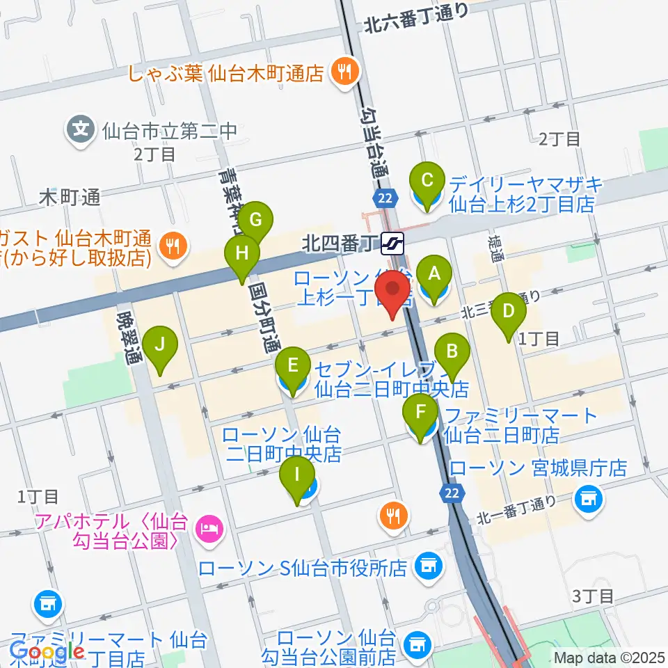 仙台ミュージックプラザ音楽教室周辺のコンビニエンスストア一覧地図