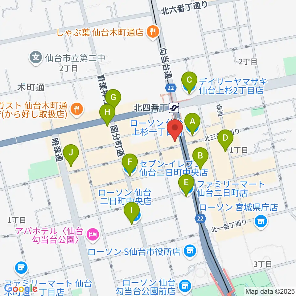 仙台ミュージックプラザ周辺のコンビニエンスストア一覧地図