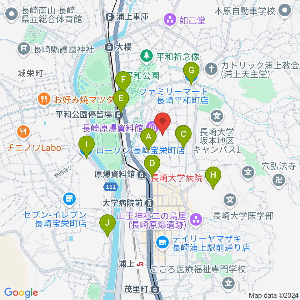 平和会館ホール周辺のコンビニエンスストア一覧地図