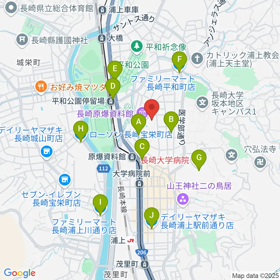 平和会館ホール周辺のコンビニエンスストア一覧地図