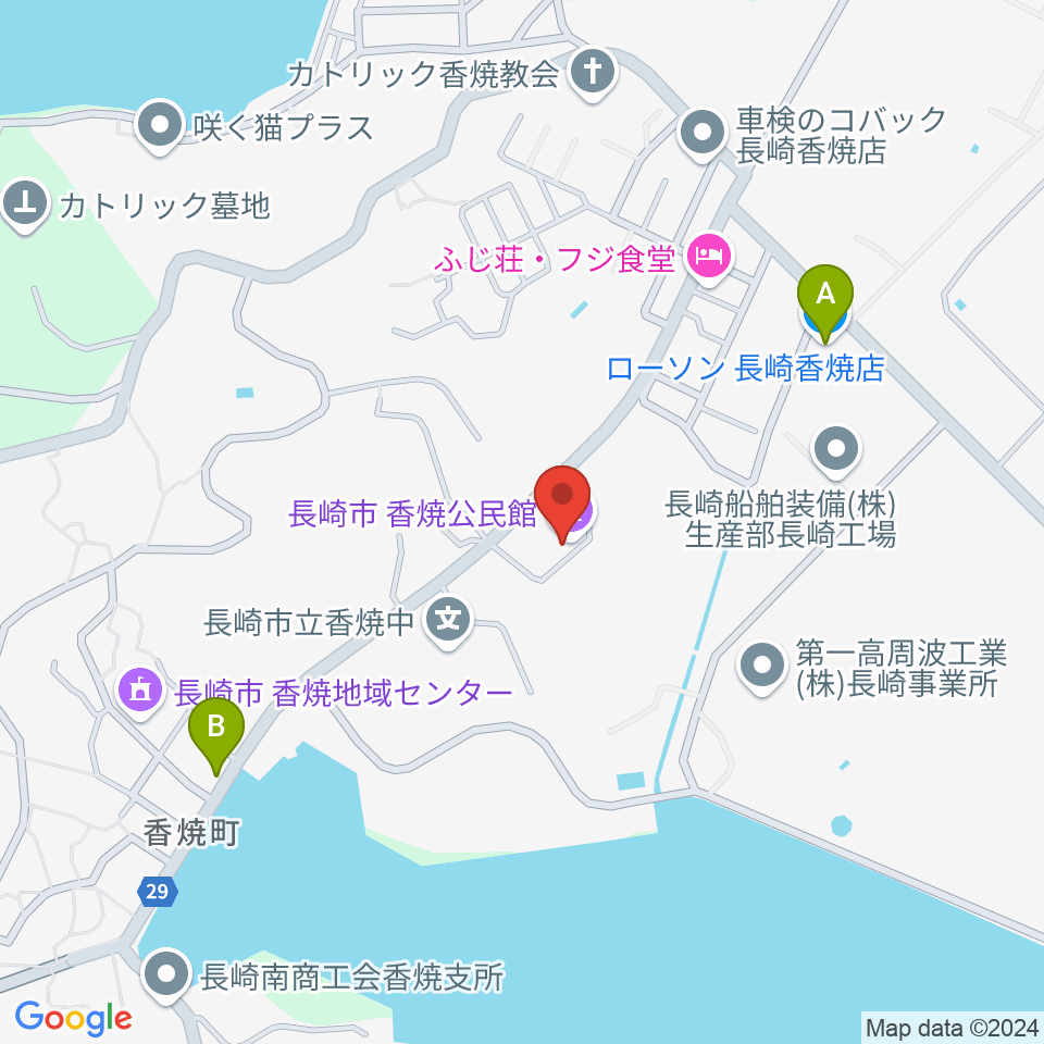 長崎市香焼公民館周辺のコンビニエンスストア一覧地図