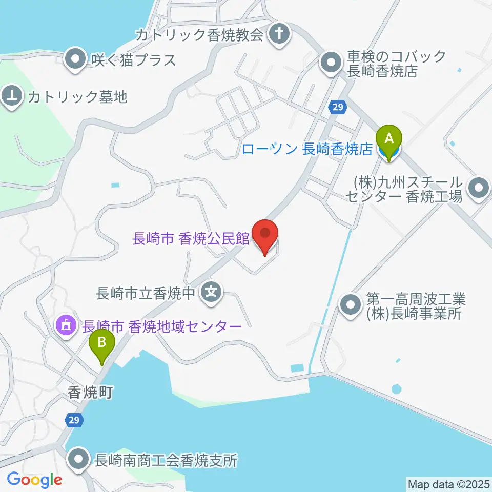 長崎市香焼公民館周辺のコンビニエンスストア一覧地図
