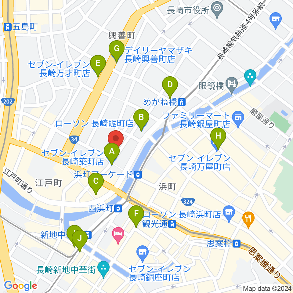 メルカつきまちホール周辺のコンビニエンスストア一覧地図