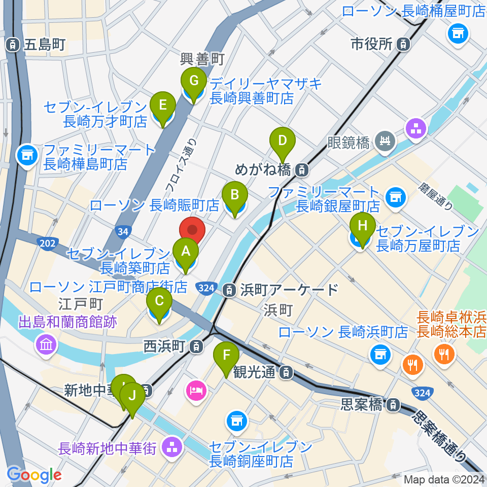 メルカつきまちホール周辺のコンビニエンスストア一覧地図