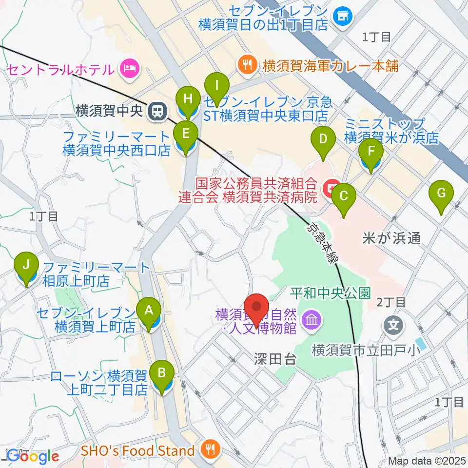 横須賀市文化会館周辺のコンビニエンスストア一覧地図