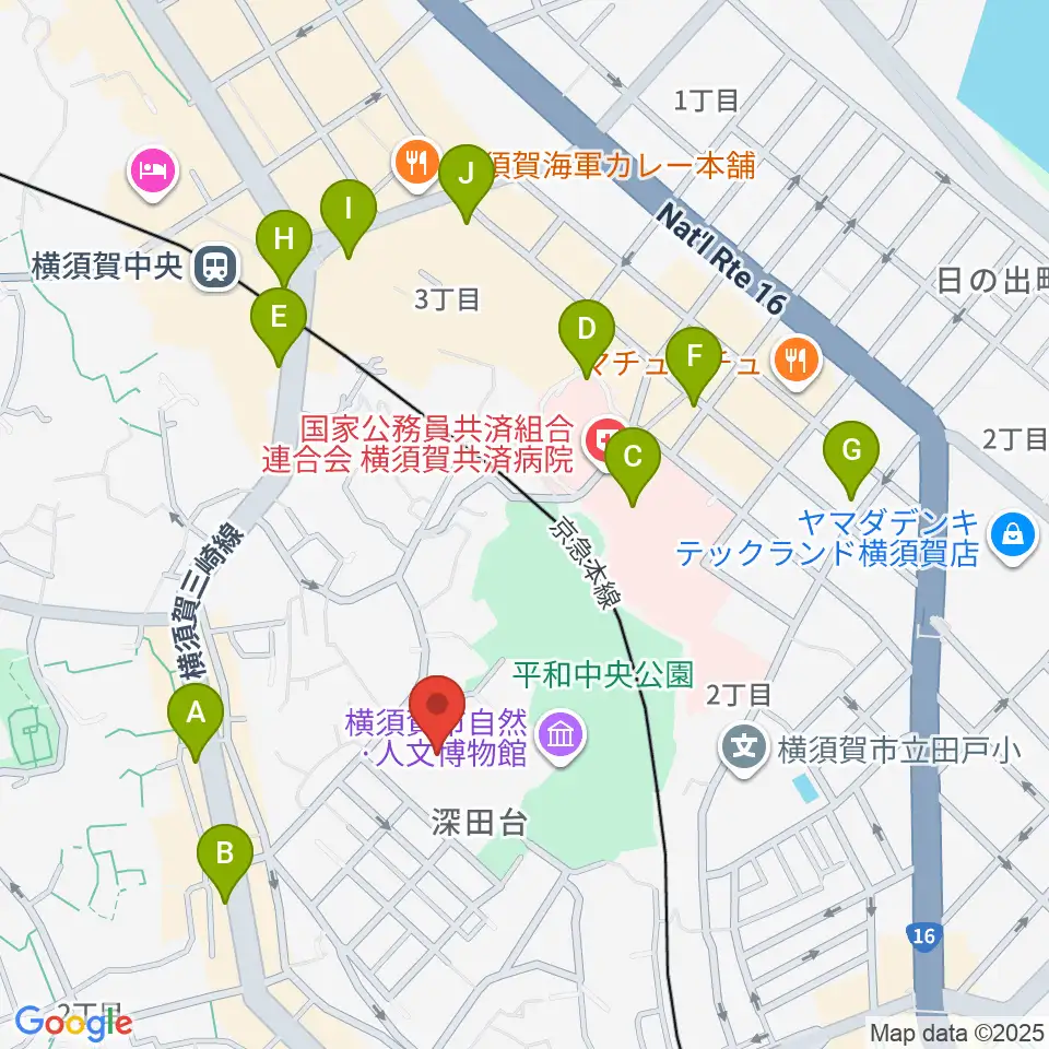 横須賀市文化会館周辺のコンビニエンスストア一覧地図