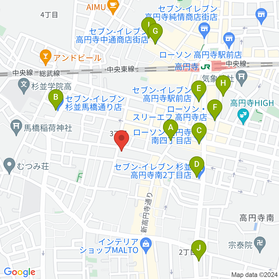 永江楽器周辺のコンビニエンスストア一覧地図