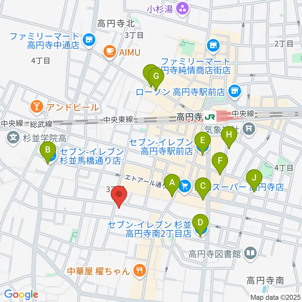 永江楽器周辺のコンビニエンスストア一覧地図