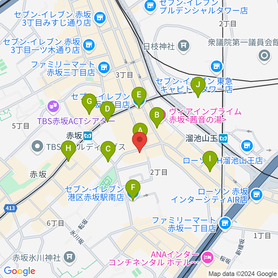 赤坂エルカミーノ周辺のコンビニエンスストア一覧地図