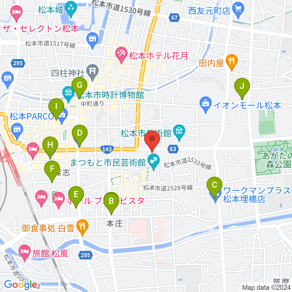 まつもと市民芸術館周辺のコンビニエンスストア一覧地図