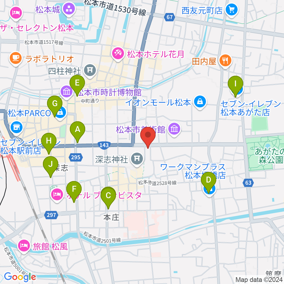 まつもと市民芸術館周辺のコンビニエンスストア一覧地図