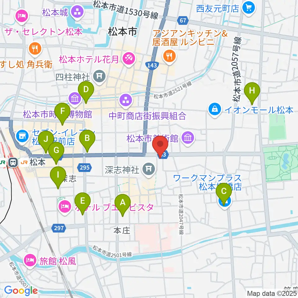 まつもと市民芸術館周辺のコンビニエンスストア一覧地図