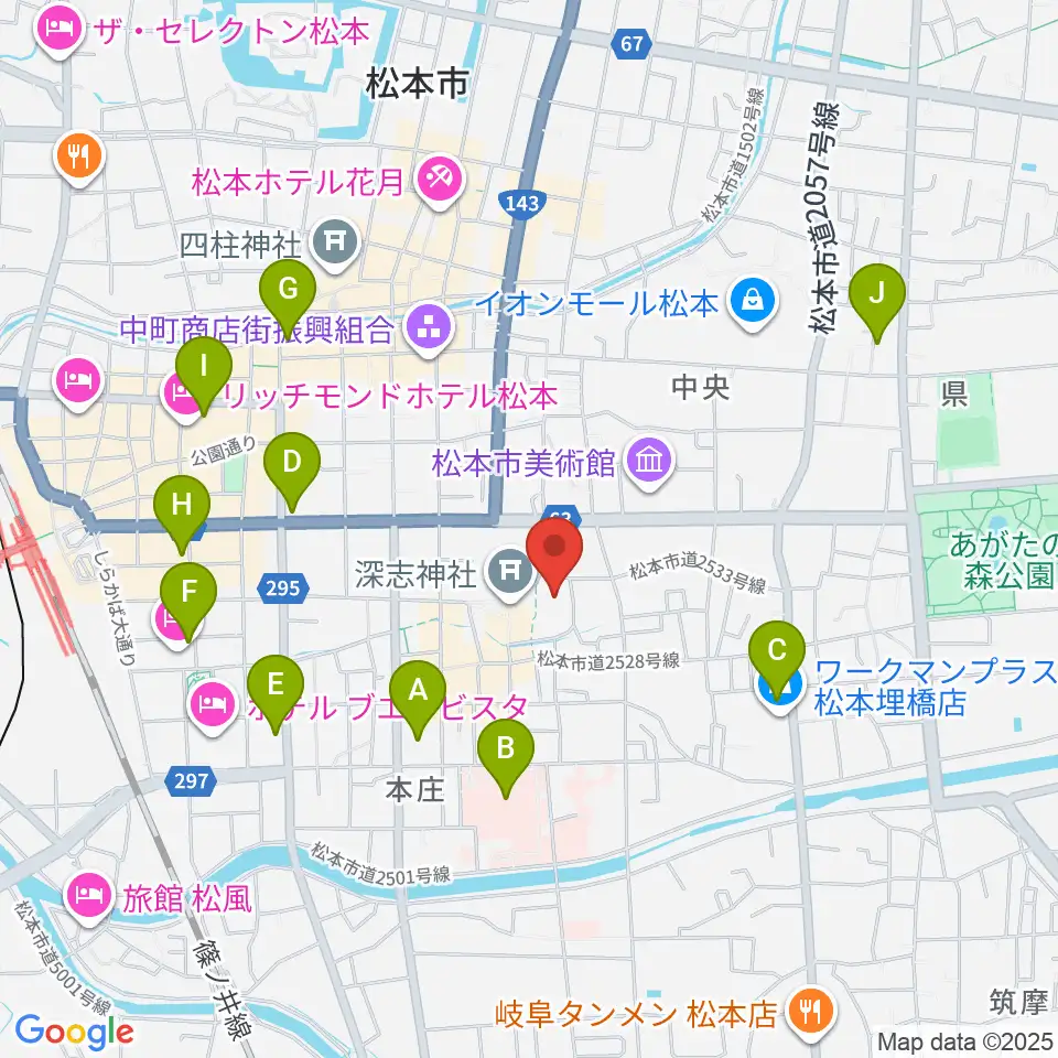 まつもと市民芸術館周辺のコンビニエンスストア一覧地図