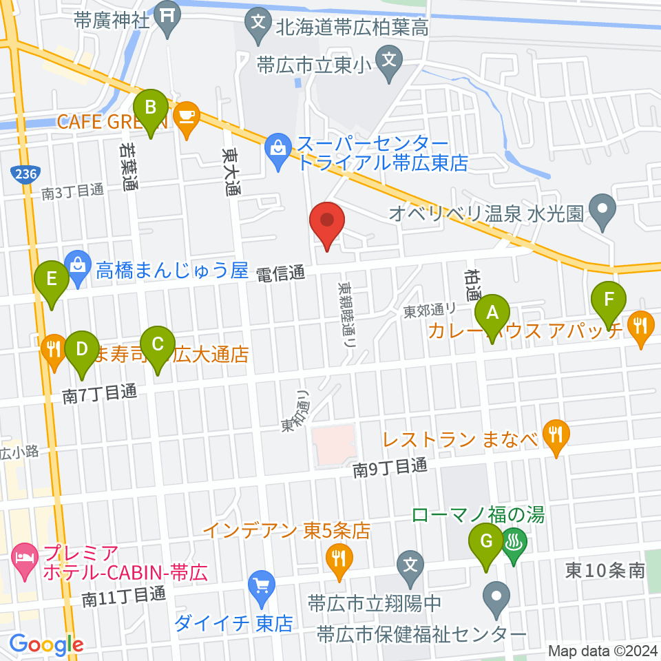 帯広メガストーン周辺のコンビニエンスストア一覧地図