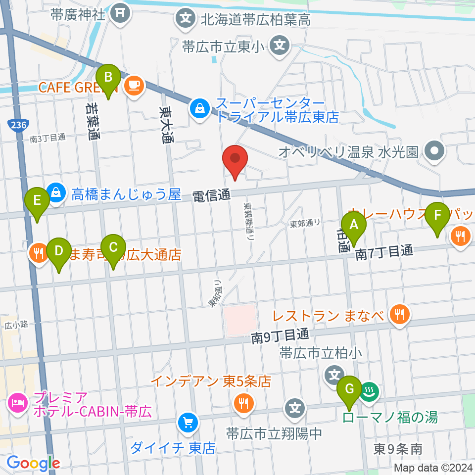 帯広メガストーン周辺のコンビニエンスストア一覧地図