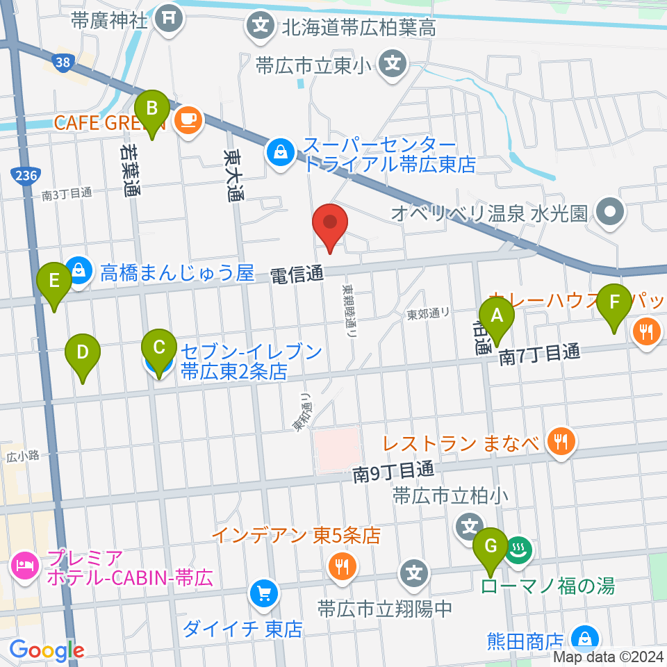 帯広メガストーン周辺のコンビニエンスストア一覧地図