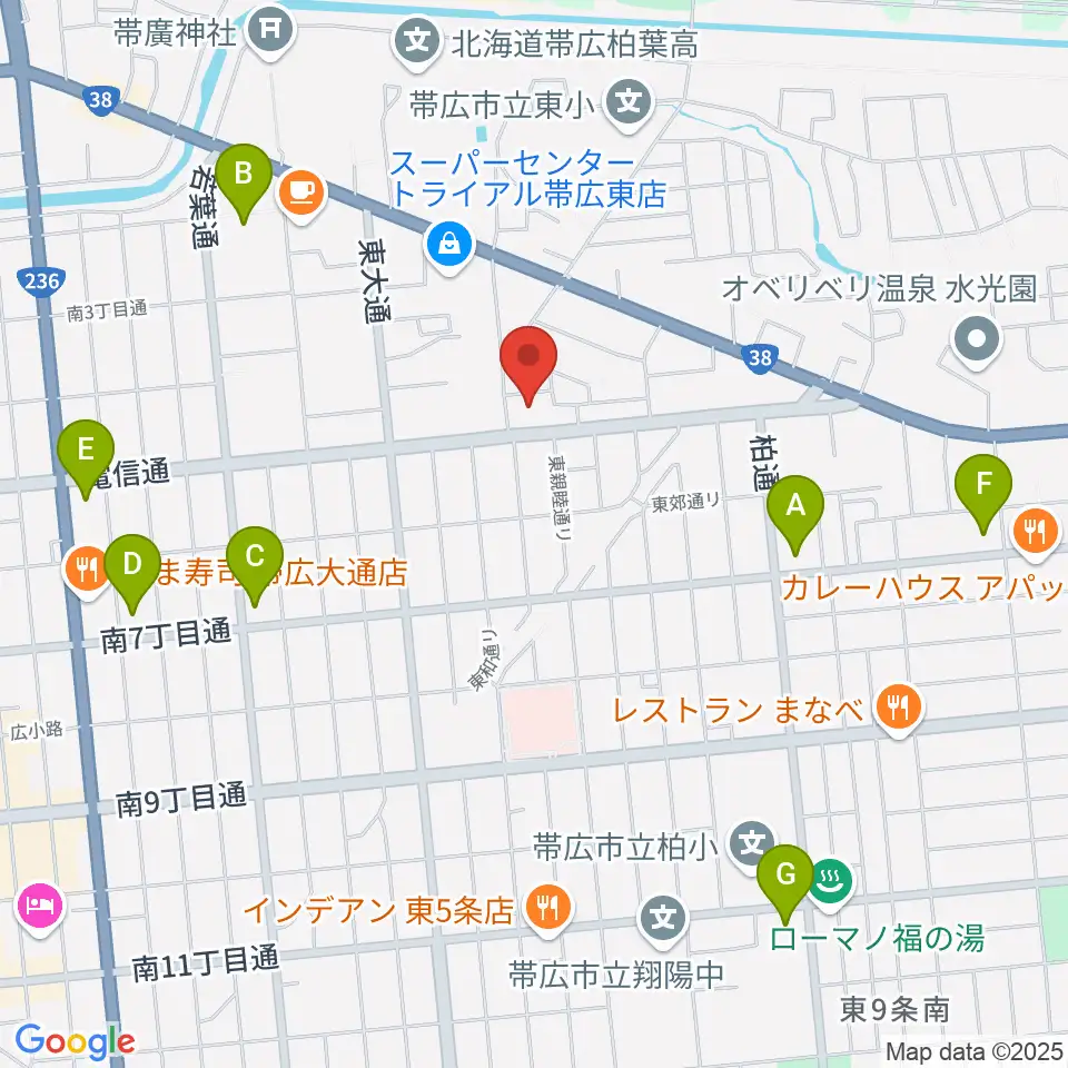 帯広メガストーン周辺のコンビニエンスストア一覧地図