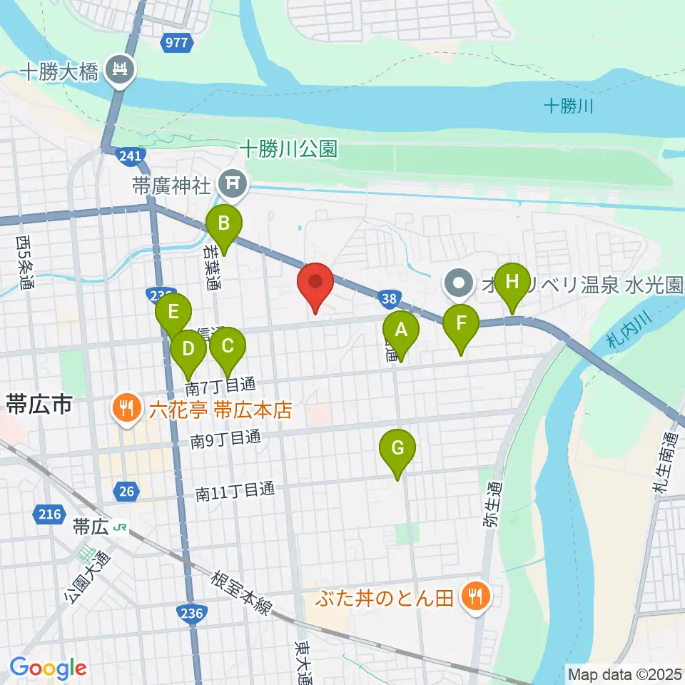 帯広メガストーン周辺のコンビニエンスストア一覧地図