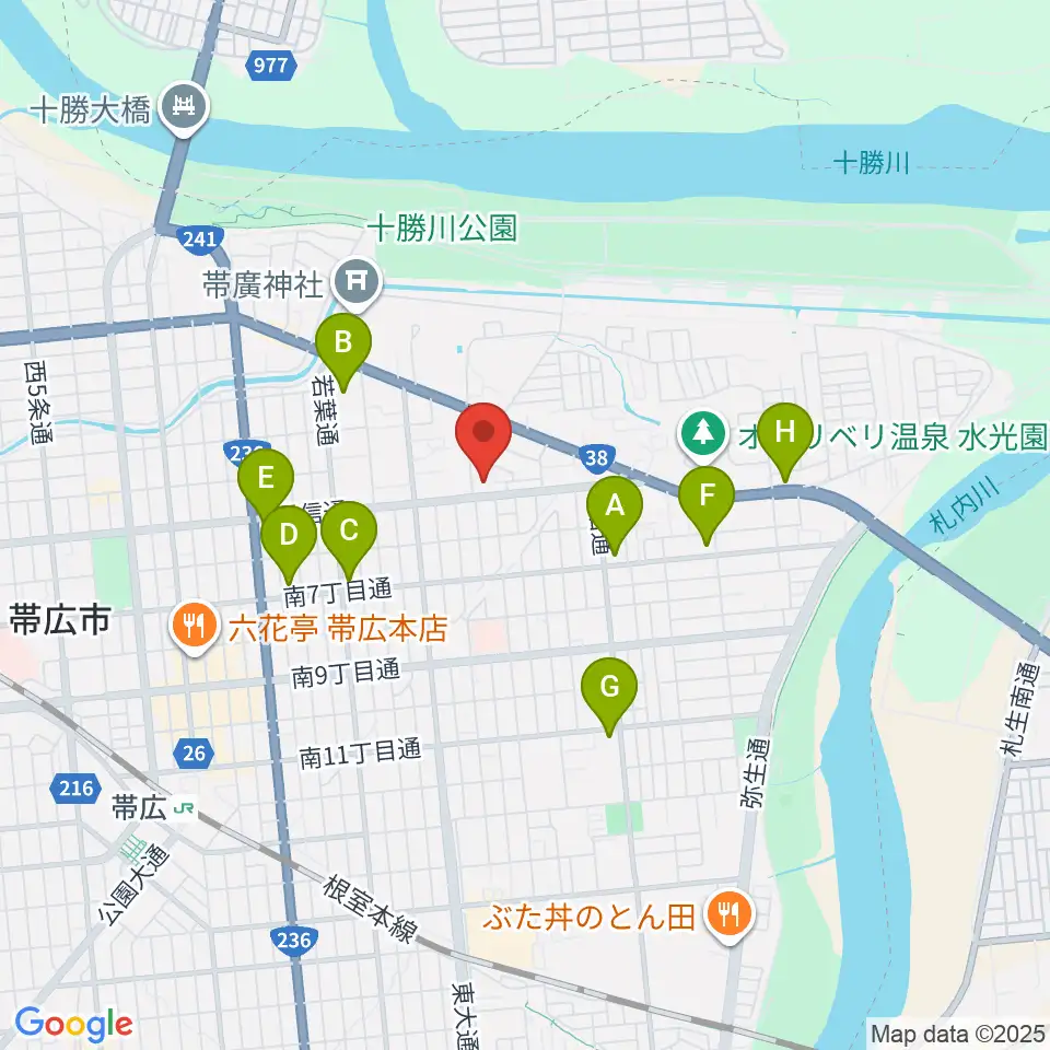 帯広メガストーン周辺のコンビニエンスストア一覧地図