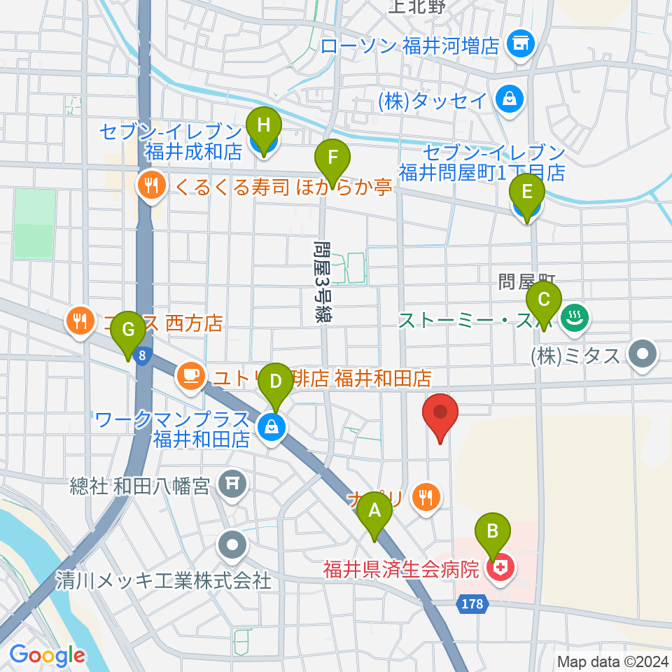 ふくい子どものための音楽教室周辺のコンビニエンスストア一覧地図