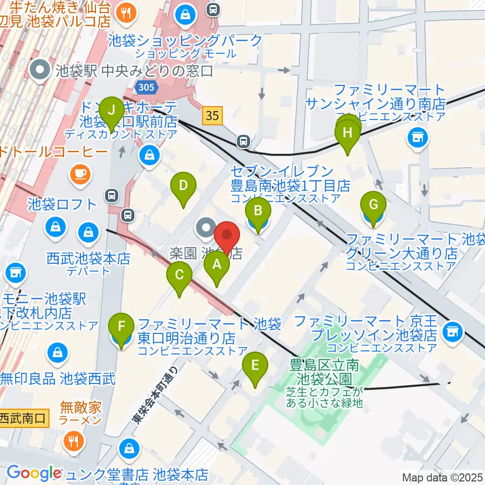 クロサワ楽器池袋店 エレキ本館周辺のコンビニエンスストア一覧地図