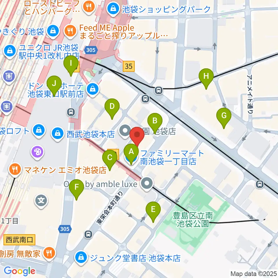 クロサワ楽器池袋店 エレキ本館周辺のコンビニエンスストア一覧地図