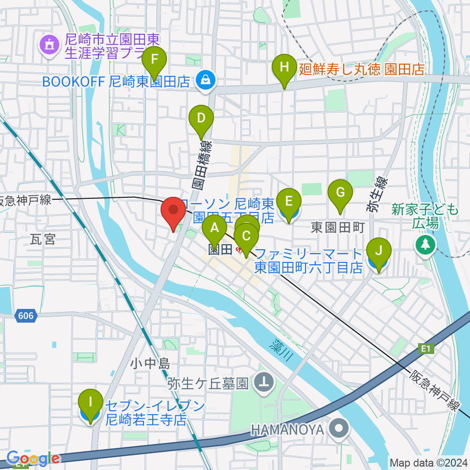 音楽教室アワーズ周辺のコンビニエンスストア一覧地図