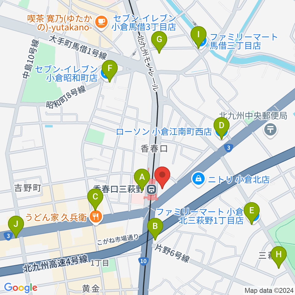 篠崎ミュージックアカデミー北九州校周辺のコンビニエンスストア一覧地図