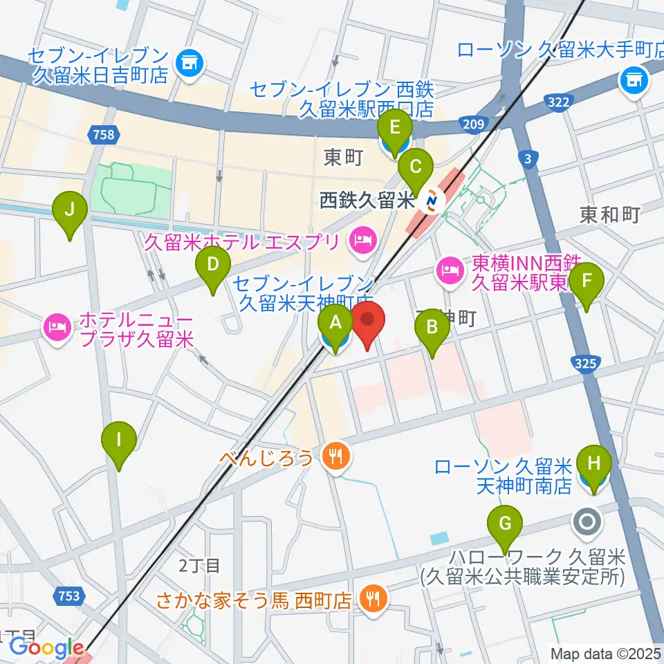 木下楽器店クルメセンター周辺のコンビニエンスストア一覧地図