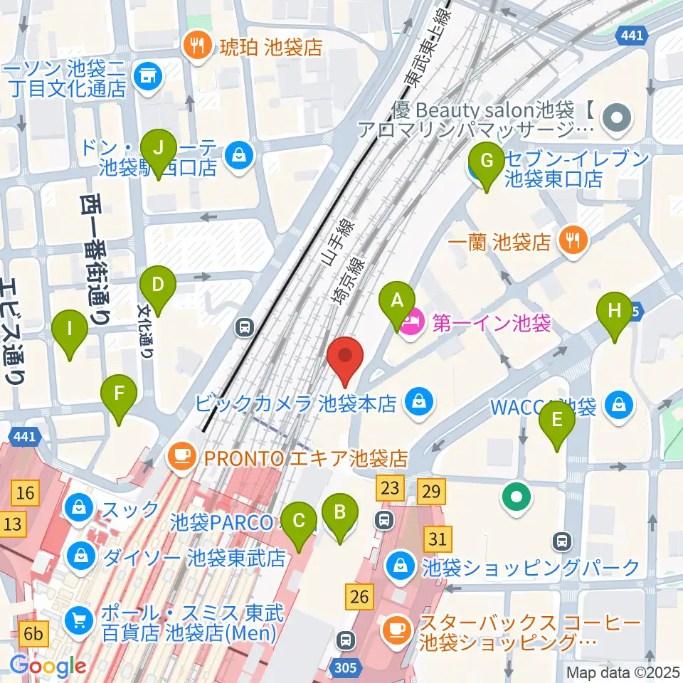 イシバシ楽器 池袋店周辺のコンビニエンスストア一覧地図