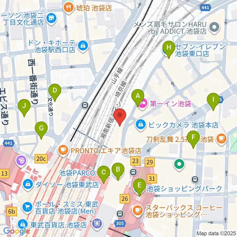 イシバシ楽器 池袋店周辺のコンビニエンスストア一覧地図