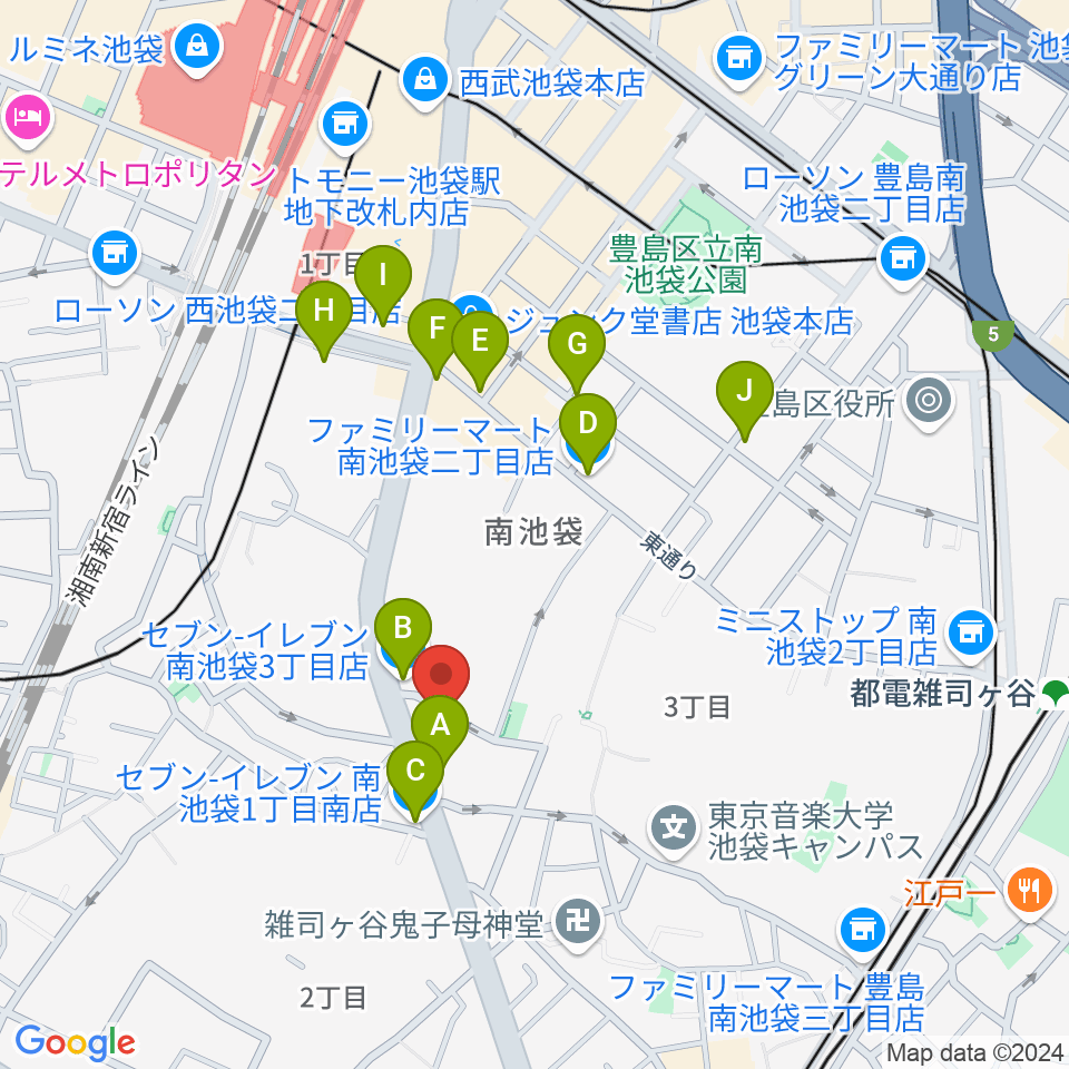 FANA周辺のコンビニエンスストア一覧地図