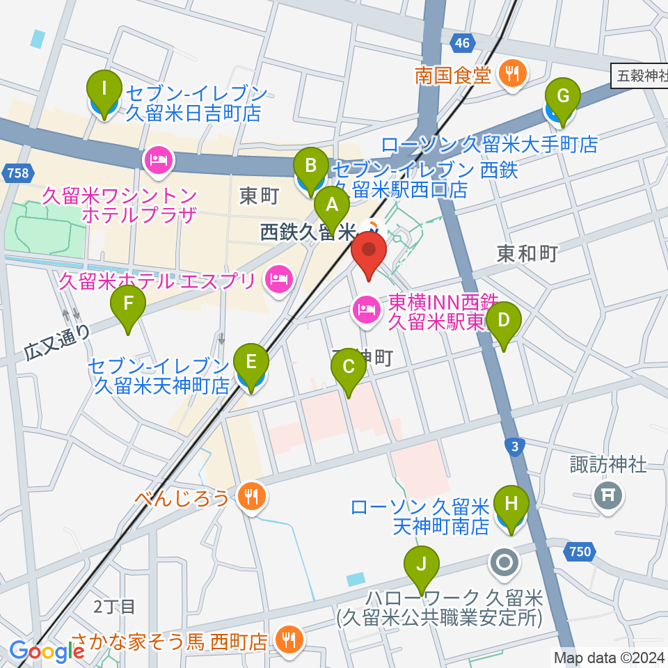 アイ＆カルチャ久留米周辺のコンビニエンスストア一覧地図