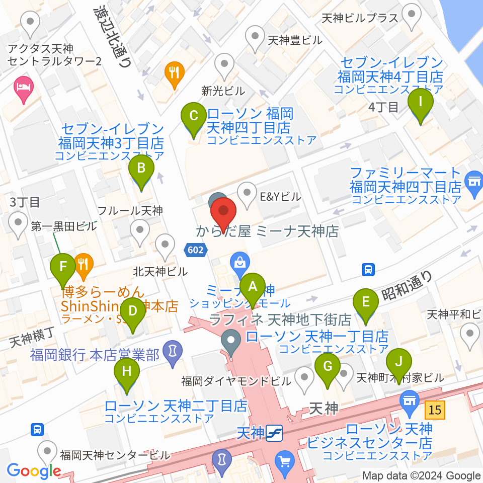 アイ＆カルチャ天神周辺のコンビニエンスストア一覧地図