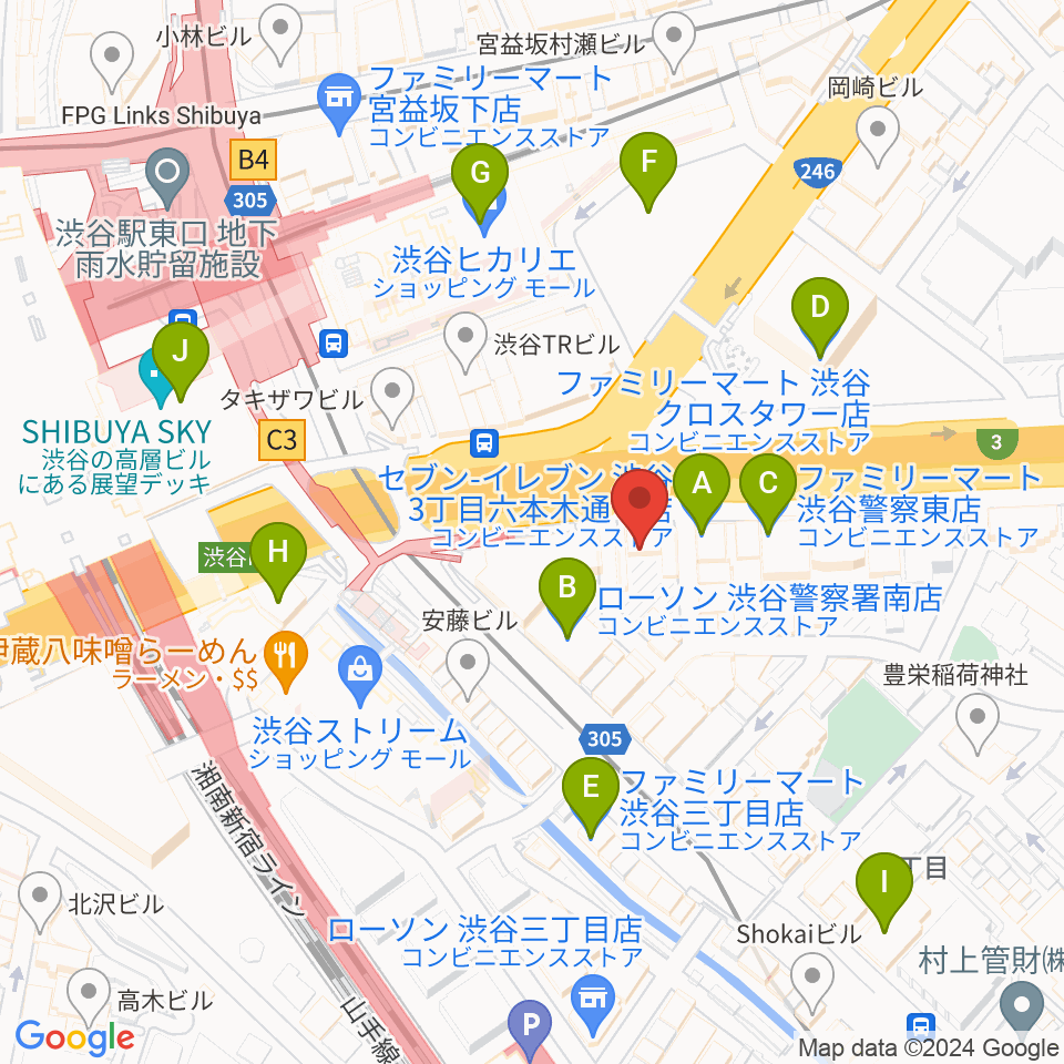 ゴスペルスクエア周辺のコンビニエンスストア一覧地図