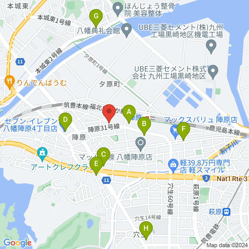 陣原LAZY周辺のコンビニエンスストア一覧地図