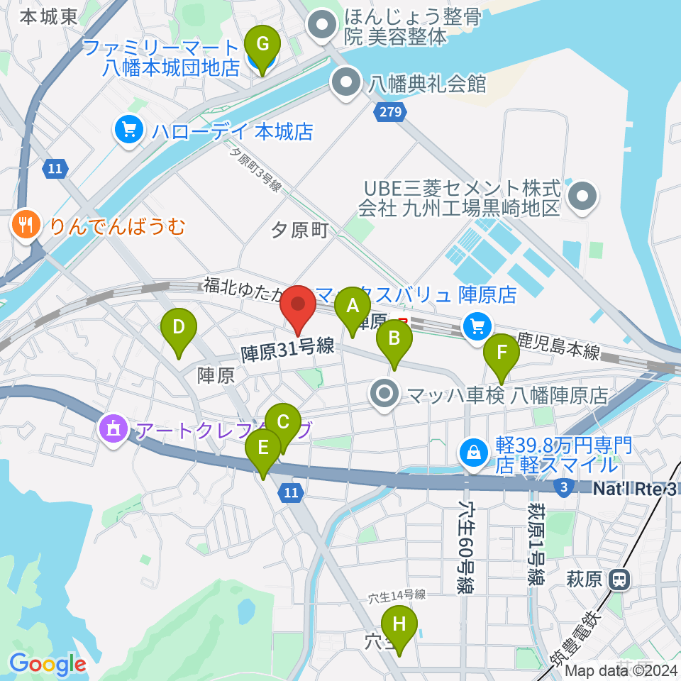 陣原LAZY周辺のコンビニエンスストア一覧地図