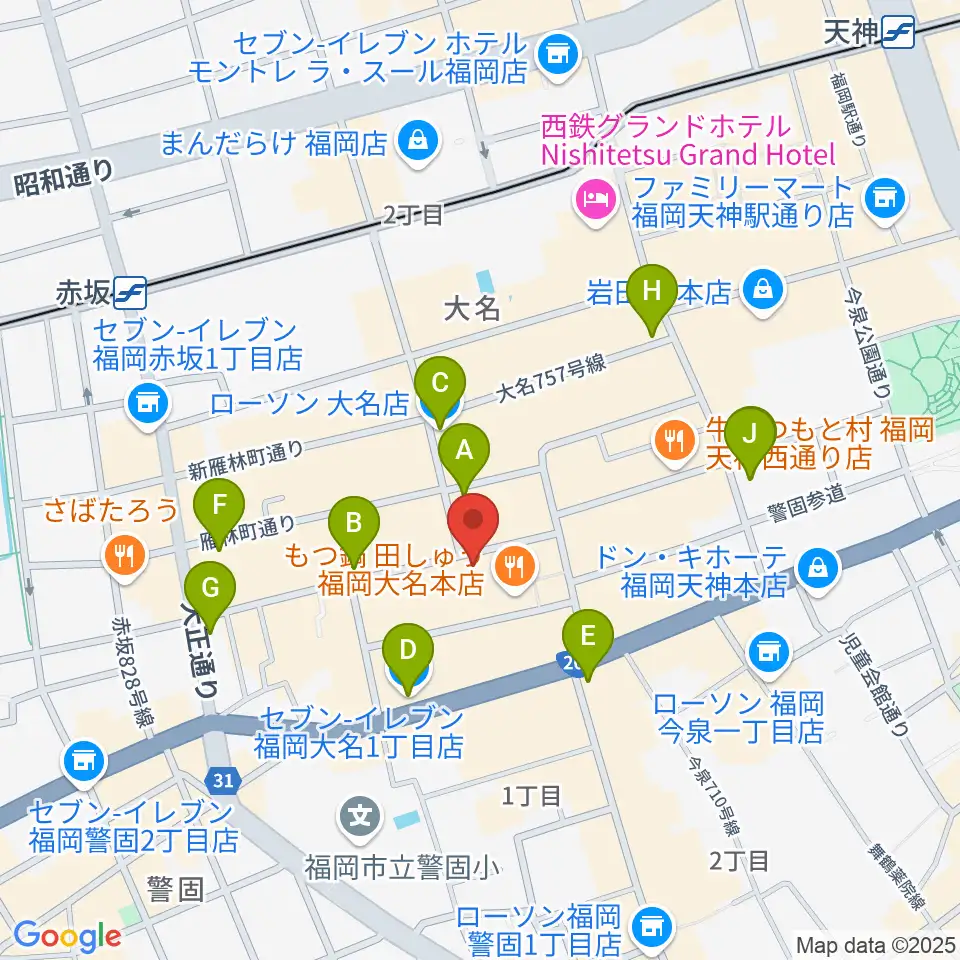 大名MKホール周辺のコンビニエンスストア一覧地図