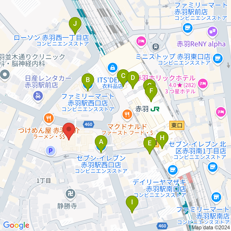 島村楽器イトーヨーカドー赤羽店周辺のコンビニエンスストア一覧地図