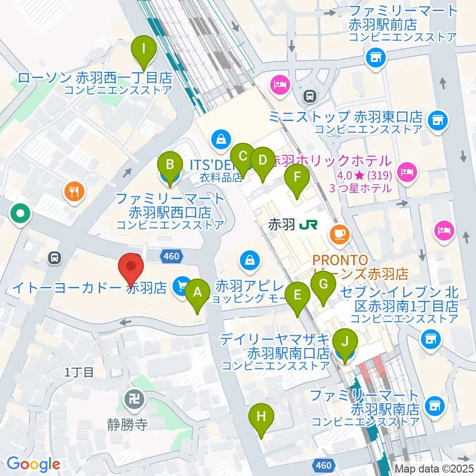 島村楽器イトーヨーカドー赤羽店周辺のコンビニエンスストア一覧地図